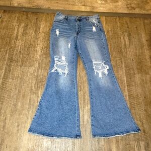 Rue 21 Super Flare Distressed Jeans Womens Size 11